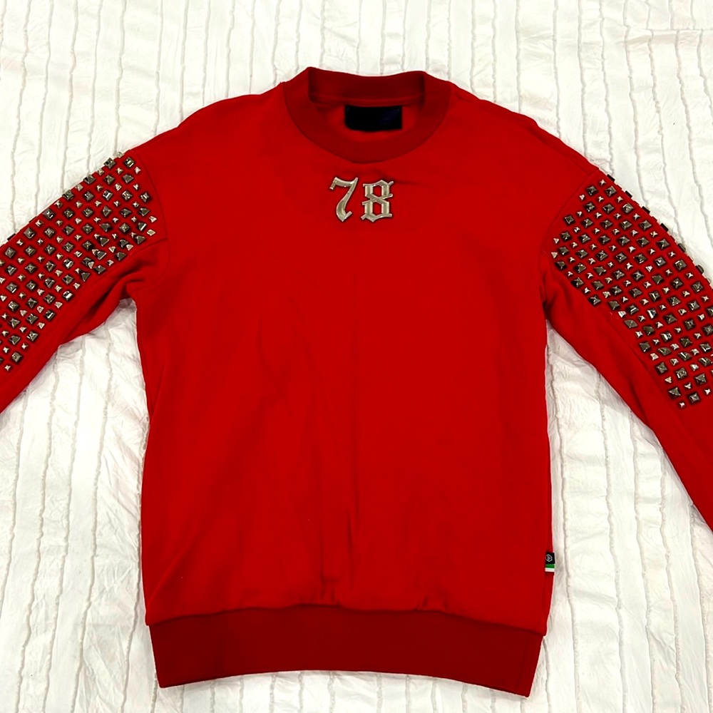 Philipp Plein Red Sweatshirt with Metal Studs – Size S – Authentic